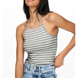 ASOS Gray and White Striped Ribbed Tank Top